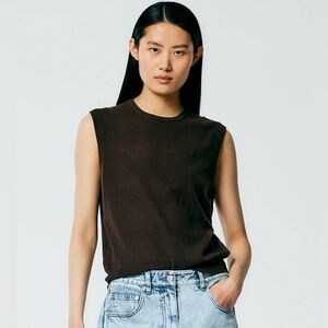 Tibi | Skinlike Mercerized Wool Sleeveless Sweater | Brown | Size M